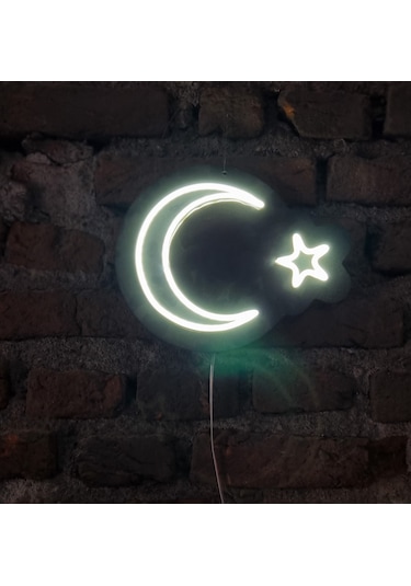 Ay Yıldız Neon Ledli Duvar Aydınlatması Siyah