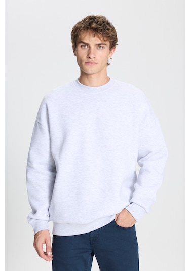 Ac&Co / Altınyıldız Classics Standart Fit Bisiklet Yaka Erkek Sweatshirt - Kar Melanj Kar Beyaz