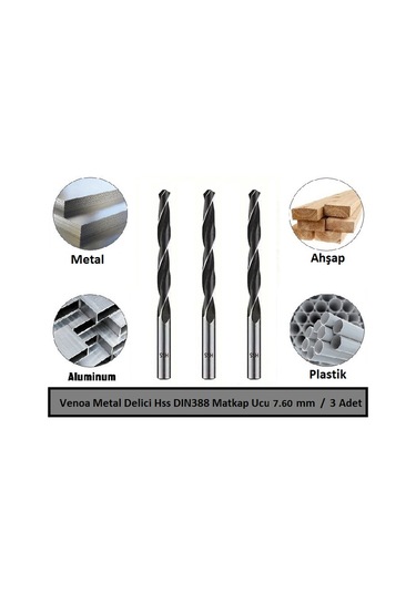 Venoa Metal Delici Hss Dın388 Matkap Ucu 7.60 Mm Paket 3 Lü