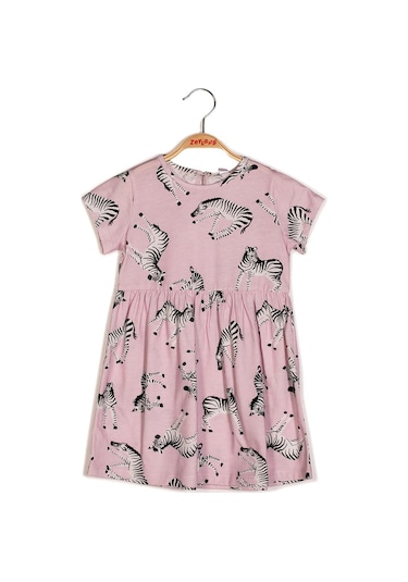 Zeyland Kız Çocuk Kısa Kollu Desenli Elbise-k.pembe Pembe