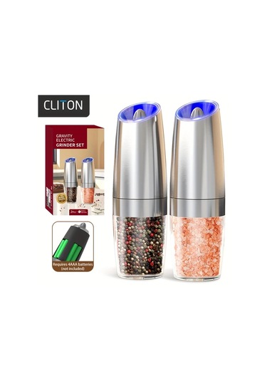 Topshop1 2 Adet Paslanmaz Çelik Gövdeli Yerçekimli Elektrikli Tuz Karabiber Değirmeni Otomatik Öğütme Led Işıklı Geniş Kapasiteli Ahşap