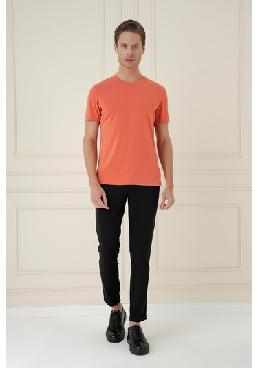 Comfort Fit Bisiklet Yaka Modal Kısa Kol Casual Turuncu Tişört Ts 895 Turuncu