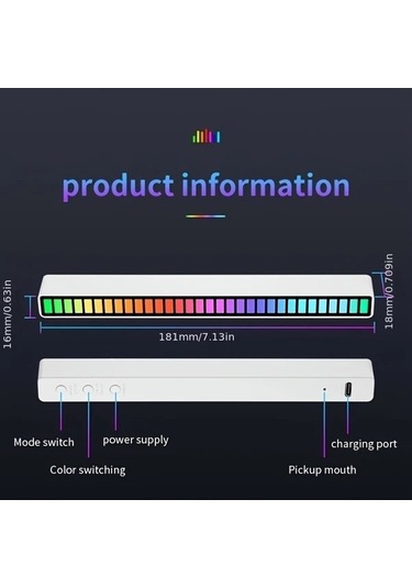 Fastbuy Siyah Şarj Edilebilir Akıllı Led Oyun Odası Dekorasyonu, Bar Renkli Ses Ritmi Işıklı, Usb İle Çalışan Işık Barı