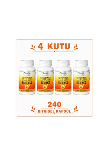 İlim Biotin 5000 Mcg Biotin Takviye Edici Gıda 4 x 60 Bitkisel Kapsül