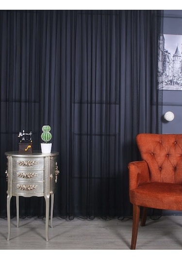 Hilal Petek Zemin Grek Ölçünüze Özel Dikim Tül Perde Siyah