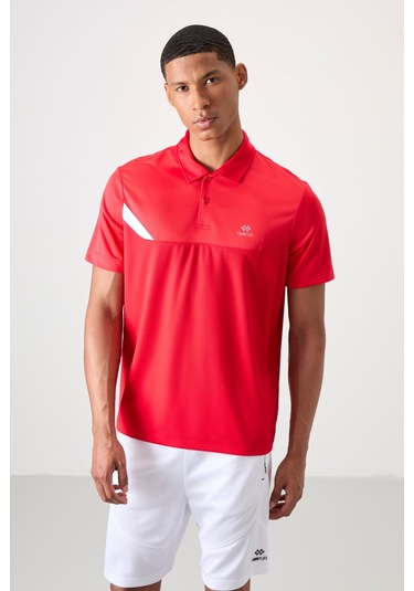Kırmızı Nefes Alan Dokulu İnce Esnek Standart Fit Polo Yaka Erkek Performans T-shirt - 88402 Kırmızı