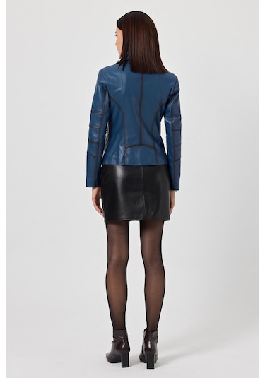 Diana Mavi Kadın Deri Mont 001