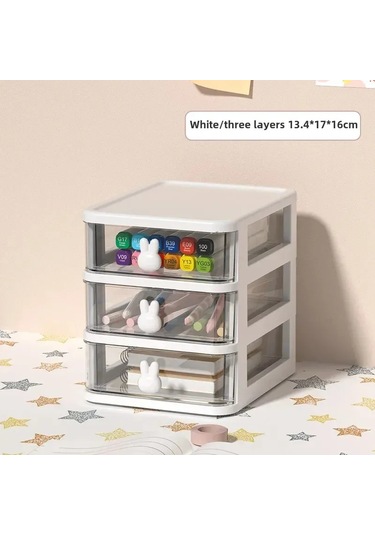 Beyaz Tavşan Üç Katlı 45 Adet Çekmeceli Çok Katlı Plastik Depolama Dolabı A