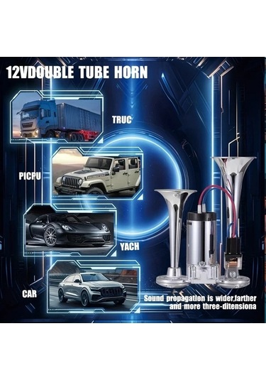 Pazly Silvery 12v Çift Boru Araba Kornası Elektrikli Pompa - Tüm 12v Araçlar İçin