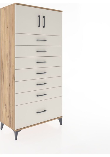 Hyperion Dolap Tek Raflı 7 Çekmeceli 2 Kapaklı 88x44x182 Çam-aytaşı Atlas Çam