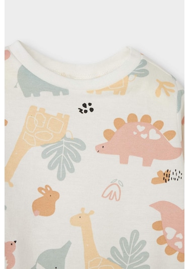 Defacto Kız Bebek Pijama Takımı Dinozor Baskılı Uzun Kollu Penye Üst Uzun Alt E9480a525aupn344 Pembe