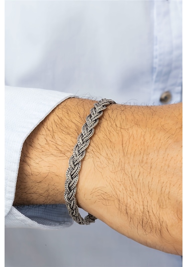 Örgü Model Gümüş Erkek Bileklik