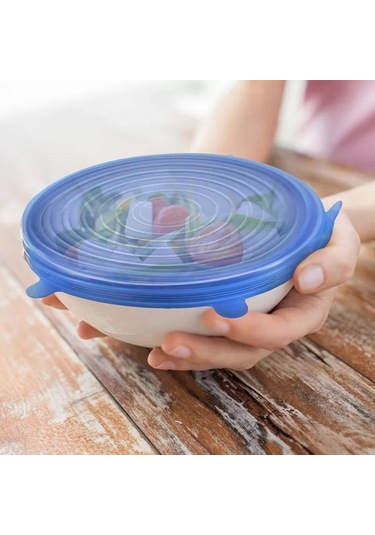 Qingmipy 6 Parça Yeniden Kullanılabilir Silikon Streç Kapak, Mutfak Saklama Ve Taze Tutma Çözümü Mavi