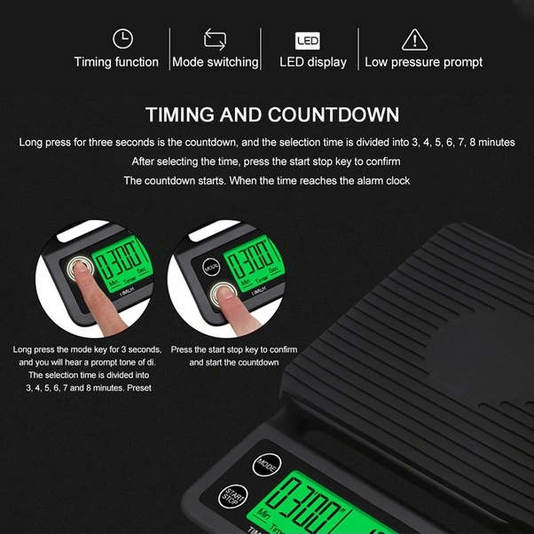 Fortunelane 0.1g Hassaslıkta 5kg Kapasiteli Çok Amaçlı Mutfak Terazisi, Kahve Ve Fırın İçin Zamanlayıcılı, Pil Hariç Farklı Renkl Çok Renkli