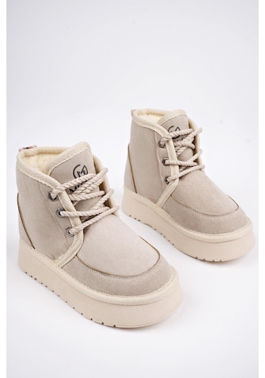 Muggo Puffy Garantili Kalın Taban İçi Tüylü Bağcıklı Günlük Mini Yarım Çocuk Bot 001