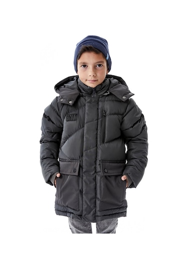 Benitto Kids Erkek Çocuk Kapüşonlu Kalın Kışlık Mont 51335 Gri