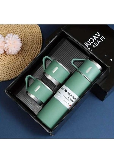 Trendooze Gaojunshop01 500ml Termos İzgara Tutucu 3'lü Kupa Takımı Yeşil Yeşil