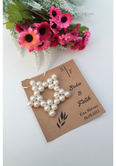 40 Adet Bohem Kartlı İnci Yıldız Anahtarlık - Nişan Hediyesi - Kı