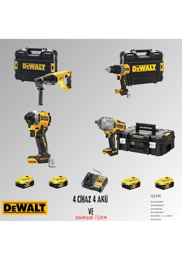 Dewalt DCH133NT + DCD805NT + DCF850N + DCF964NT 4 Adet 5 Amper Akü + Şarj Aleti Set