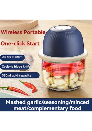 Elektrikli Sarımsak Doğrayıcı Gıda Doğrayıcı Kablosuz Mini Sarımsak Aletleri Mavi
