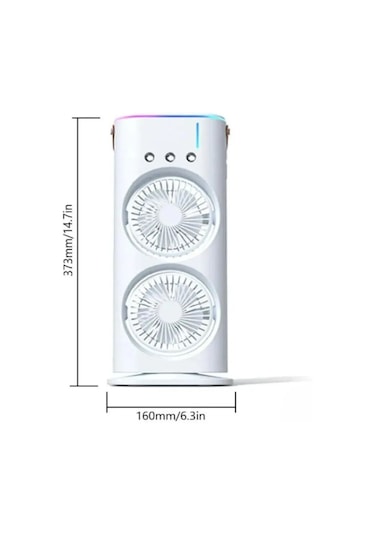 Masaüstü Çift Fanlı Buzlu Vantilatör Led Işıklı Otomatik Salınımlı Taşınabilir Soğutucu Fan Buzlu Klima