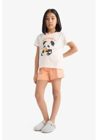 DeFacto Kız Çocuk Pijama Takımı Kısa Kollu Üst Esnek Belli Şort E6428A825HSER85 DeFacto Kız Çocuk Pijama Takımı Kısa Kollu Üst Esnek Belli Şort E6428A825HSER85