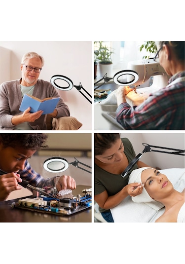 Neoglint Siyah 8x Büyüteçli Neoglint Esnek Kelepçeli Masa Lambası