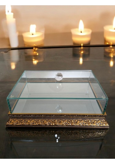 İsteme Söz Nişan Çikolata Çeyiz Kutusu 20 30 Ahşap Kenar Aynalı Taban Cam Kutu