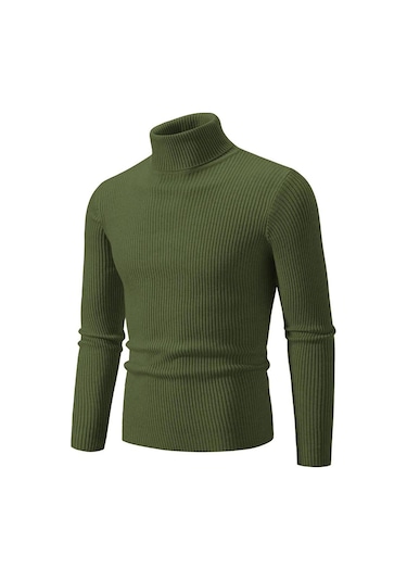 Sonbahar Kış Balıkçı Yaka Kazak Erkekler Sıcak Örme Düz Renk Kazaklar Erkek Slim Fit Rahat Balıkçı Yaka Triko Erkek Kazak Yeşil