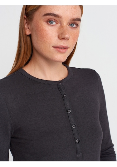 Dilvin 31544 Düğmeli Uzun Kollu Top Antrasit