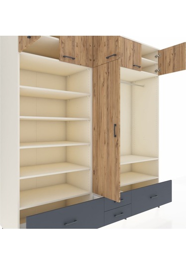 Kronos Dolap 18 Raflı 4 Çekmeceli Tek Askılı 220x59x243 Aytaşı-çam/antrasit Atlas Çam/antrasıt