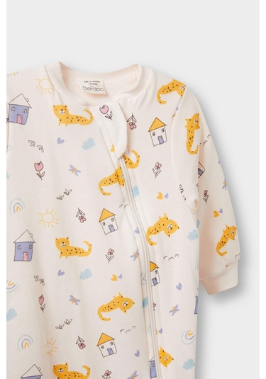 Defacto Kız Bebek Yenidoğan Desenli Fermuarlı Penye Uzun Kollu Tulum F2189a525aupn344 Pembe