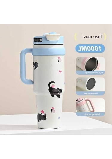 Pazly Yavru Termos Saman Mavi Mavi Mac Kedi Jian Fincan Fan Büyük Ls Mavi