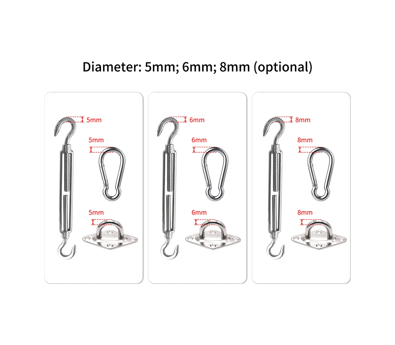 Yuntech01 304 Paslanmaz Çelik 5mm Zımba Seti - Gölge Yelkeni, Lambader Takımı Asma Aksesuarı - Dış Mekan Kullanıma Uygun, Gerilim Ayarlı Gümüş