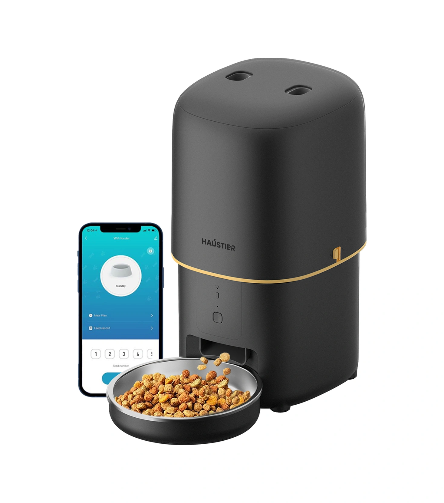 Haustier Pf02 Siyah Akıllı Kedi Köpek Otomatik Mama Kabı, App