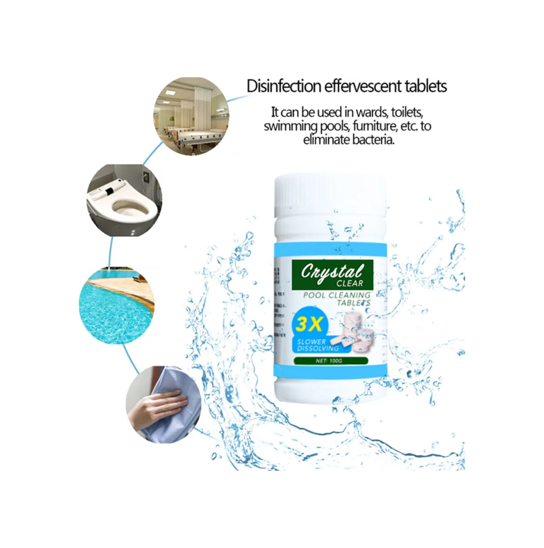Yaleker Mavi Yüzücü Havuz Temizleyici Seti - Havuz Aksesuarı Ve Ekipmanı, 1 Adet Temizleyici + 100 Adet Flakon Mavi
