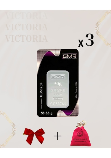 Vıctorıa Gold Sertifikalı 3 Adet 50gr Külçe Gümüş 999 Ayar