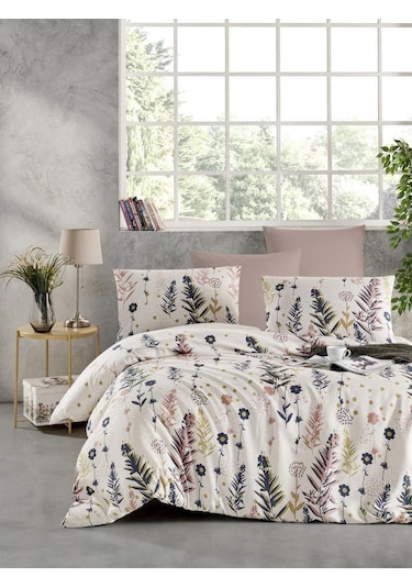 Flower Desen Baskılı Tek Kişilik Nevresim Seti 160x220 Ranforce Renkli