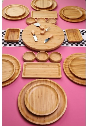 Atbyhome Bambu Sense 6 Kişilik 27 Parça Doğal Bambu Kahvaltı Takımı Kahvaltı Seti Sunum Seti Bambu