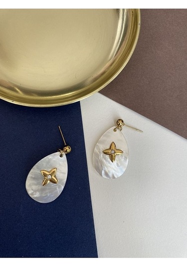 Zirkon Taşlı Yıldız Mineli Çelik Kararmaz Küpe Çifti