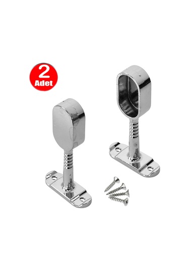 Oval Ayaklı Flanş Dolap İçi Halka Gardrop Elbise Askı Flanşı Boru Tutucu Aparatı -2 Adet Gri