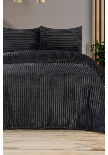 Linda 3 Parça Çift Kişilik Battaniye Seti - Antrasit