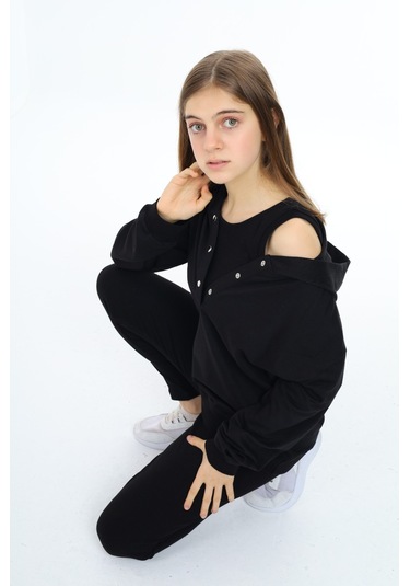 Toontoy Kız Çocuk Üçlü Taytlı Takım Siyah