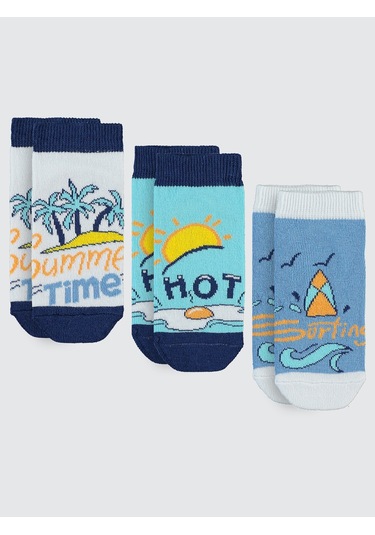 Civil Socks Erkek Çocuk 3'lü Patik Çorap 2-12 Yaş Mavi
