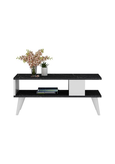 Ayla Orta Sehpa Siyah Mermer-beyaz Siyah Mermer Desen-beyaz