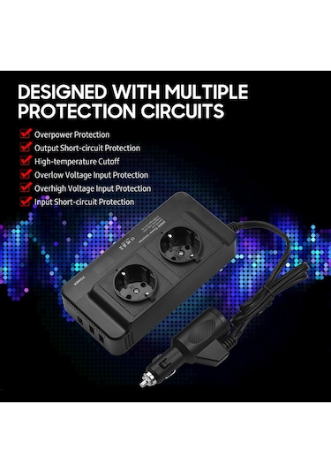 200w Güç İnvertörü Taşınabilir Dc 12v'den Ac 110v'a Araç İnvertörü Güç Dönüştürücü Transformatör, Araç Rv İçin Çift Priz Ve Usb Portları İle