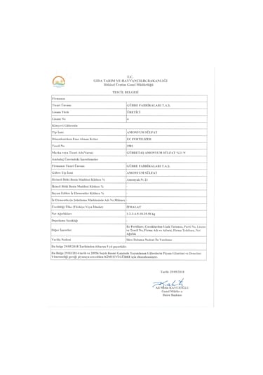 Gübretaş Amonyüm Sülfat %21 Azot Kükürt Şeker Çim Gübresi 50 KG