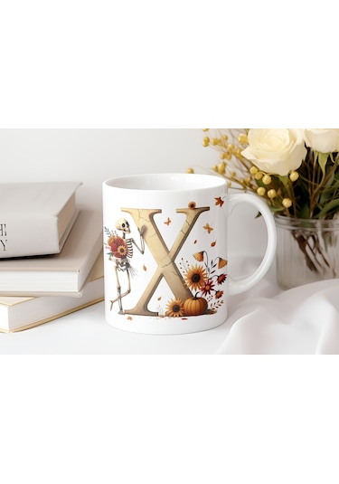 X Harfi Pembe Kareli Kalpli Göz Emojili Kupa Bardak Eğlenceli Kareli Tasarım Kahve Çay Kupası Beyaz