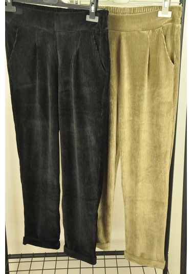 Normal Bel Fitilli Kadife Pantolon Siyah