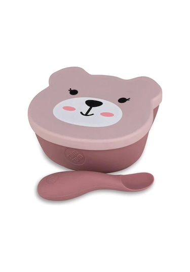 Tum Tum Silikon Vakumlu, Kapaklı Kase ve Kaşık Seti - Betsy Bear